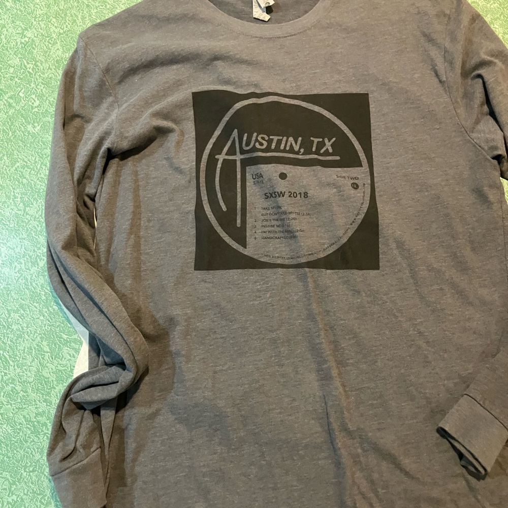 Gray Long Sleeve Graphic Tee with Minimalist Design 2018 SXSW
